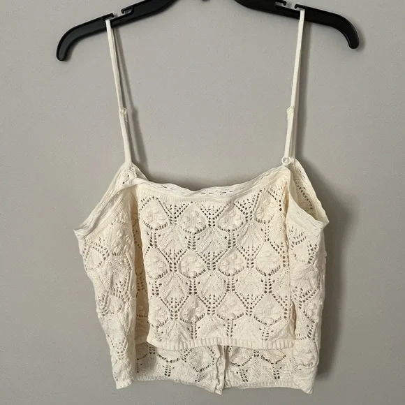 Aeropostale Tank Top XL Crochet Button-Front Crop Ivory Boho Hippie Prairie - Picture 5 of 6